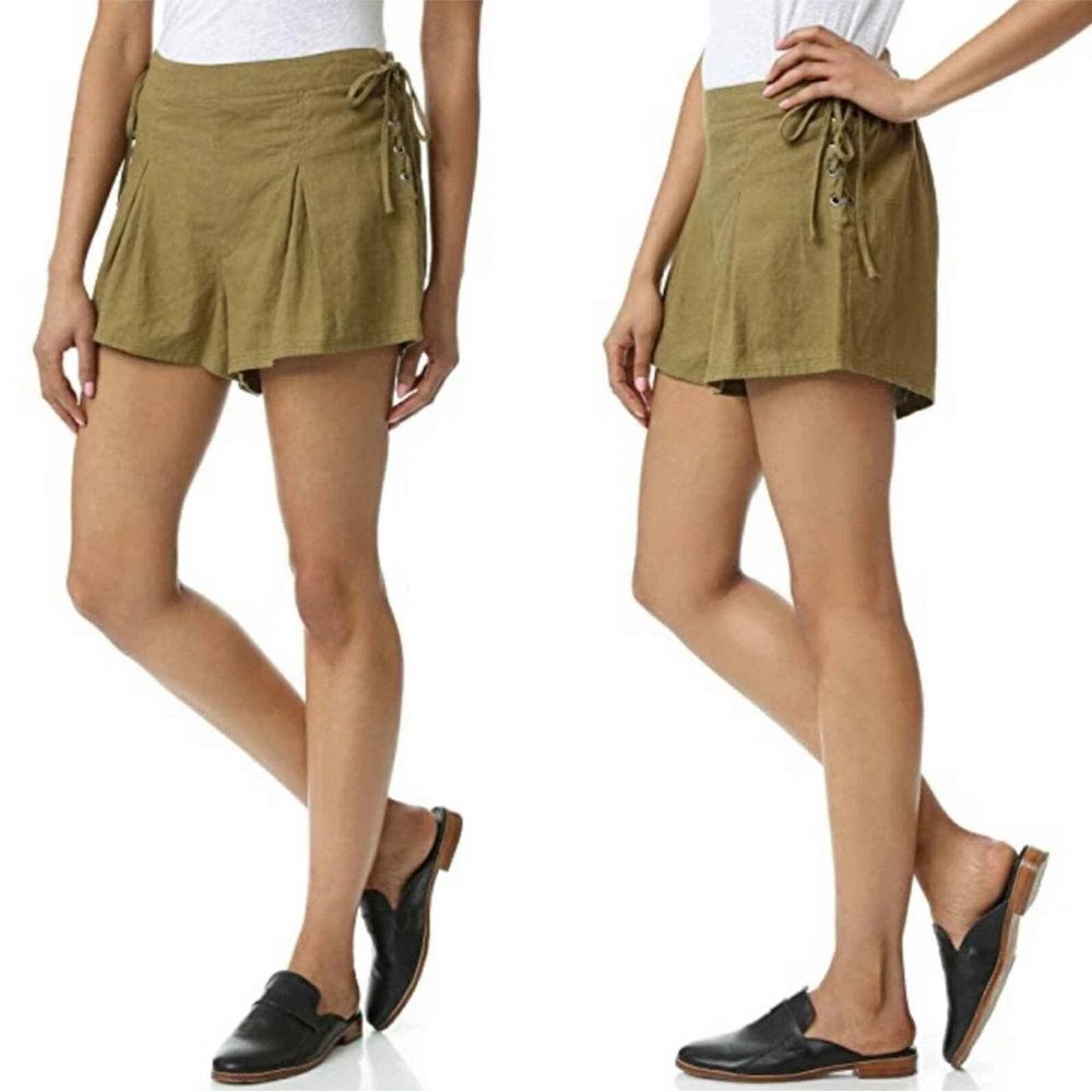 Free People Silver Springs Lace Up Linen Shorts Women's Size Small
